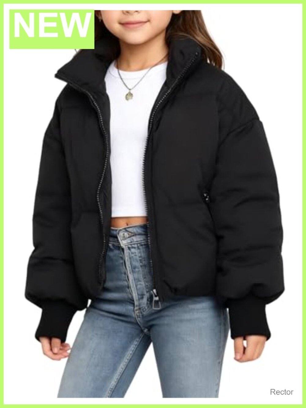 Gihuo Girls Quilted Puffer Jacket Warm Full Zip Winter Coat